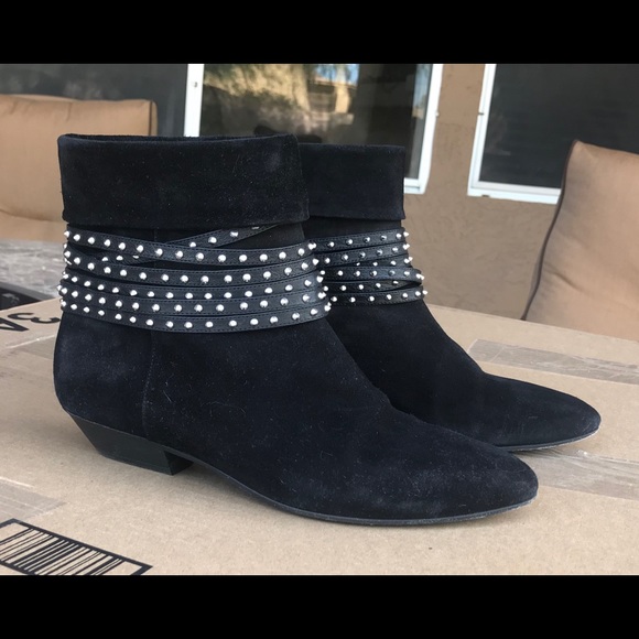 YSL SAINT LAURENT black studded suede booties 39 - Picture 1 of 11